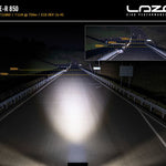 High-performance lighting system demonstration on a dark road with Lazer branding.