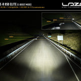 High-performance lighting system demonstration on a dark road with Lazer branding.