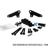 Roof mounting kit with roof rails and screws on a white background