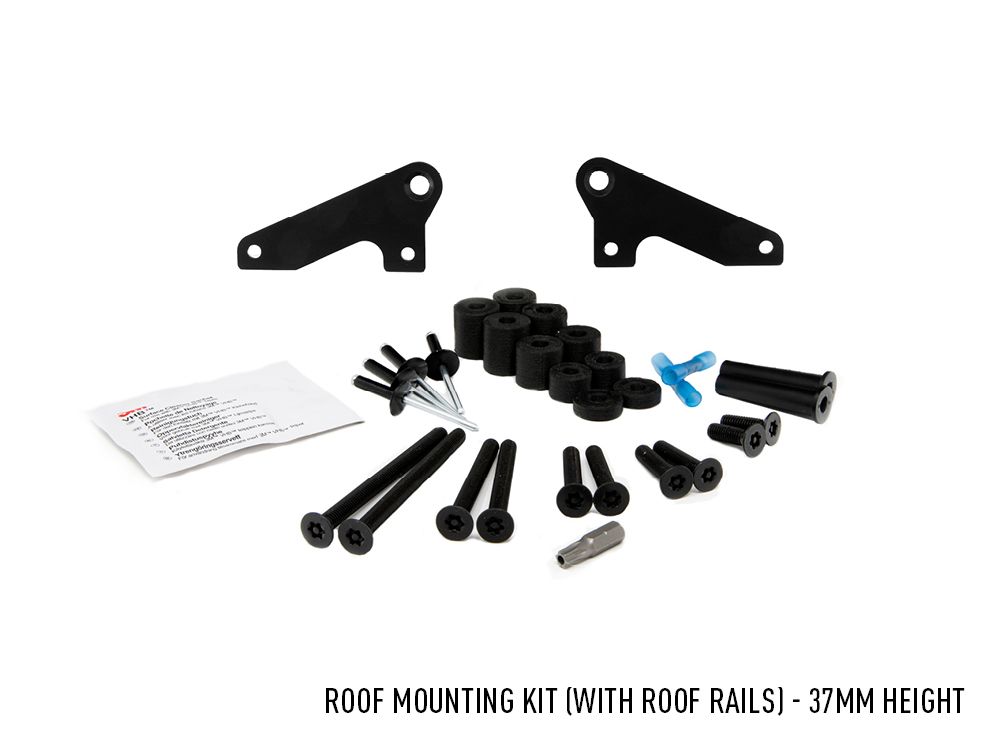 Roof mounting kit with roof rails and screws on a white background