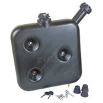 Black fuel tank with accessories on a white background