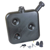 Black fuel tank with accessories on a white background