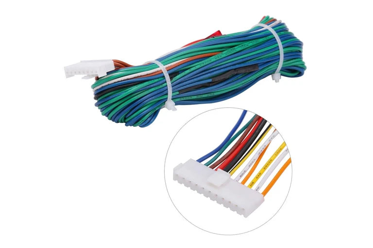 Colorful wire bundle with a close-up inset on a white background