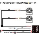 Diagram of a 'Short' Two Lamp Utility Series Harness with labeled components on a white background.