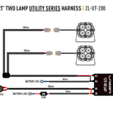 Diagram of a 'Short' Two Lamp Utility Series Harness with labeled components on a white background.