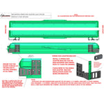 Technical diagram of a spring rod adapter with green components on a white background