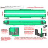 Technical diagram of a spring rod adapter with green components on a white background