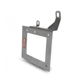 Stainless Redarc mounting bracket photographed against white, the cut-out plate with two upright tabs and a curved arm reaching to a slotted mounting eye