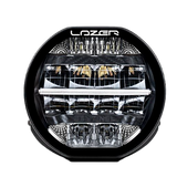A black 7-inch Lazerlamps Sentinel LED driving light with a clear polycarbonate lens, designed for vehicles or tight mounting setups, featuring advanced LED technology.