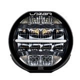 A black 7-inch Lazerlamps Sentinel LED driving light with a clear polycarbonate lens, designed for vehicles or tight mounting setups, featuring advanced LED technology.
