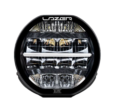 A black 7-inch Lazerlamps Sentinel LED driving light with a clear polycarbonate lens, designed for vehicles or tight mounting setups, featuring advanced LED technology.