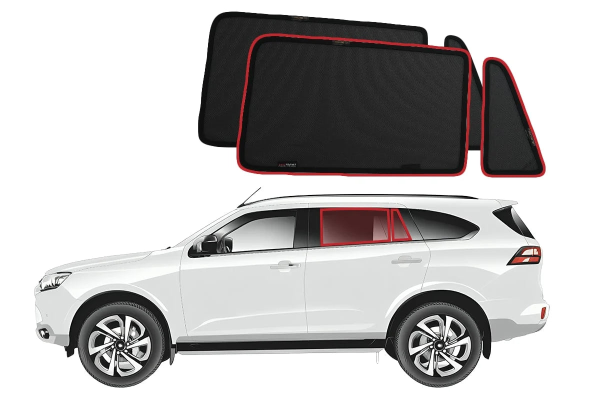 Car sunshade set with a white SUV on a white background