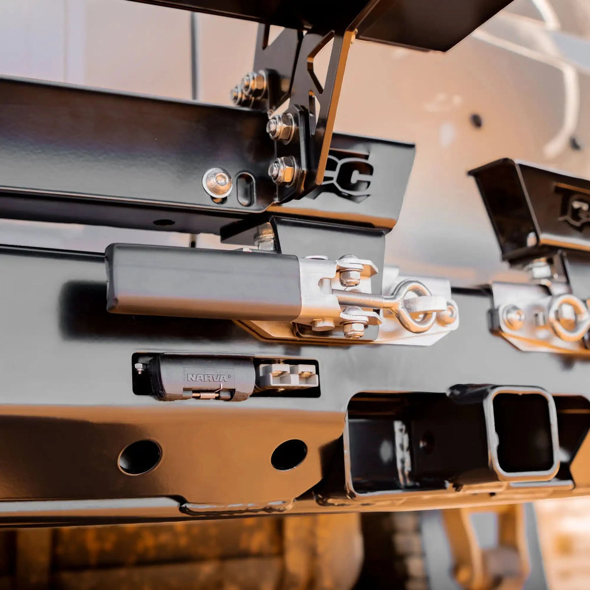 close-up of the TCC 78 Series Troopcarrier Rear Bar Tow Bar