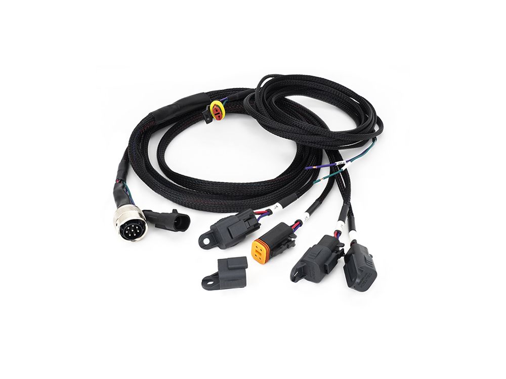 Car wiring harness with connectors on a white background