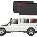 Two car sunshades on a white background with a white SUV model.
