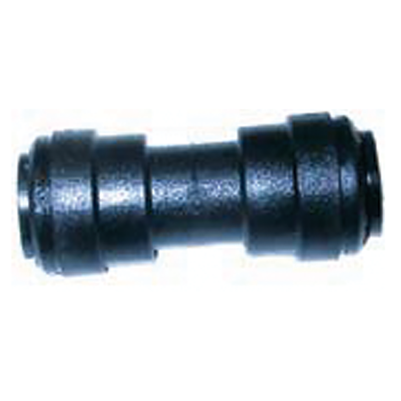 Black 12mm push-in straight connector, a short barrel with a collet and release ring at each end