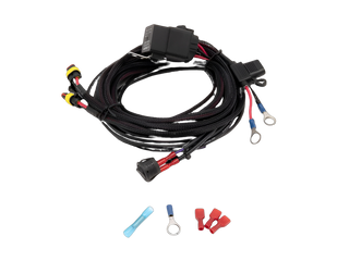 Wiring harness with connectors and insulation sleeves on a white background