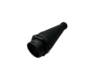 Black moulded rubber boot fitted to a 31-pin male plug, the pin face and its retaining ring showing at the open end
