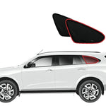 White SUV with a close-up of a car window shade on a white background