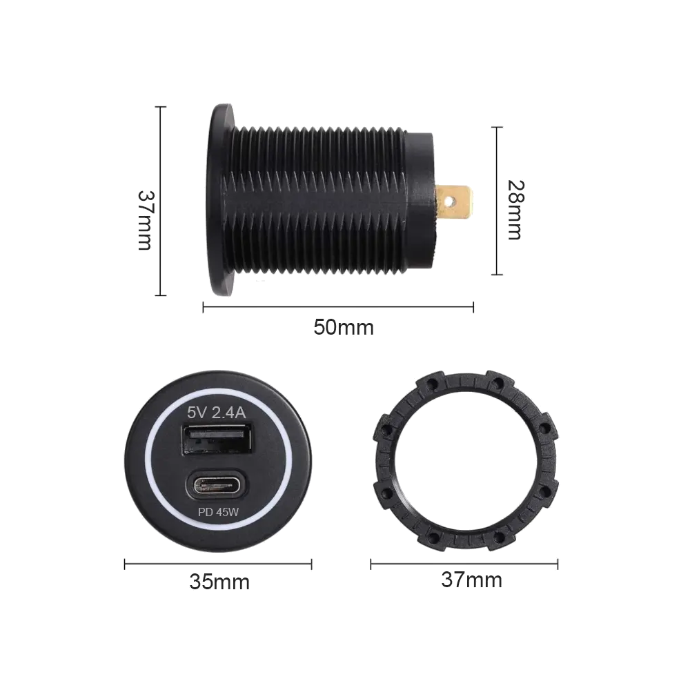 USB A Dual Port Car Charger Socket