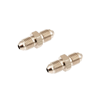 Two nickel-plated JIC 4 male adaptors, each with a flared cone at both ends and a hexagon flat in the middle