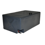 A black rectangular Boab poly water tank designed for vehicle mounting, with a screw cap filler and outlet for a hose.