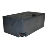 A black rectangular Boab poly water tank designed for vehicle mounting, with a screw cap filler and outlet for a hose.
