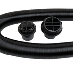 Black air hose and connectors on a white background