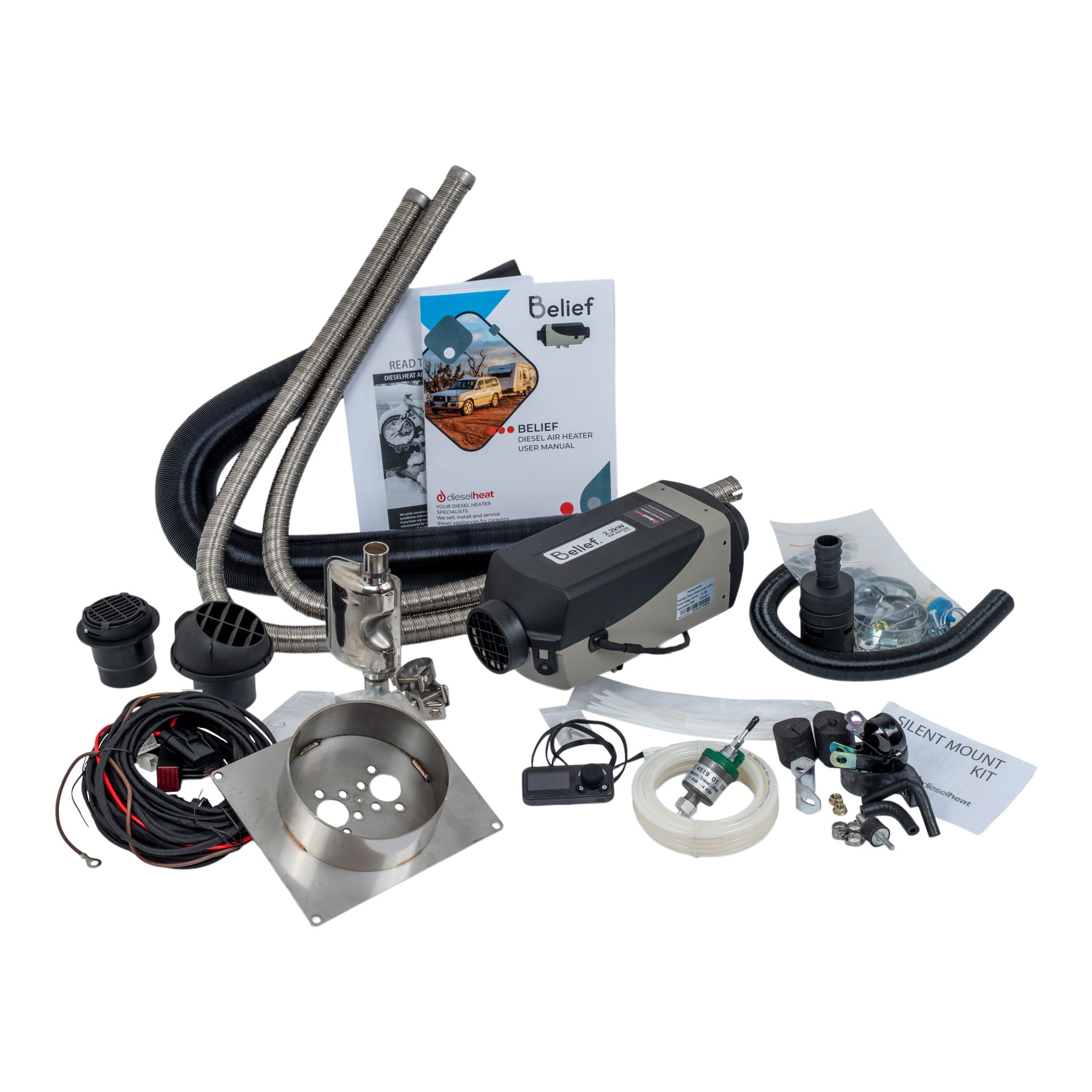 Belief 2.2kW Diesel Air Heater Full Installation Kit (12V) – ALT SP MODEL complete parts