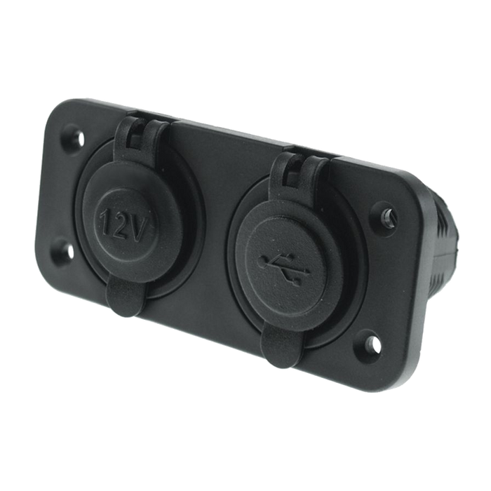 12V Accessory & Double USB Twin Socket Panel Mount