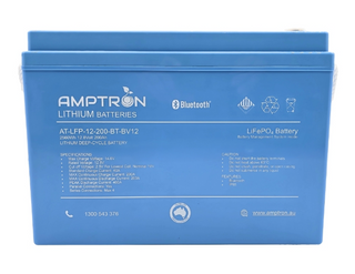 The 12V 200Ah battery square on, the label listing max charge voltage 14.6V, standard charge 40A, max continuous charge 230A, max continuous discharge 200A, peak discharge 400A, parallel connections yes and series max four