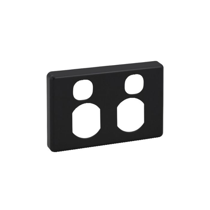 Clipsal C2000 Series Twin GPO Cover Plate Horizontal Black (Cover Only)