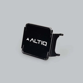 Black DX4 blackout cover at a three-quarter angle, the ALTIQ name and arrow on the gloss face with one side skirt turned toward the camera