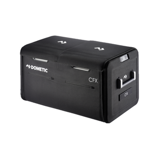 Dometic CFX3 75DZ protective cover in charcoal 1200D nylon with contoured control cutout, storage pockets and vent clearance