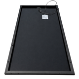 Black rectangular solar panel with a wire on a white background