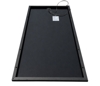 Black rectangular solar panel with a wire on a white background