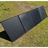 Foldable solar panel on a grassy background