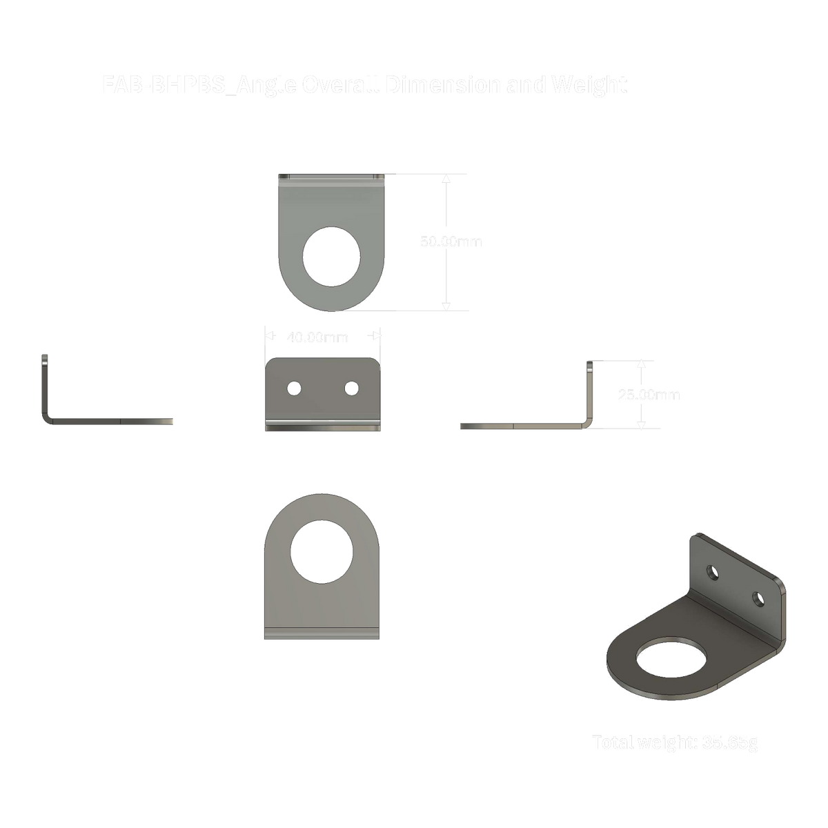 FAB-BHPBS Angle overall dimensions and weight
