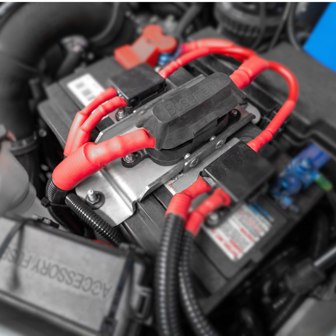 Raised Battery Hold Down Bracket w/ Mega Fuse Holder Mounts