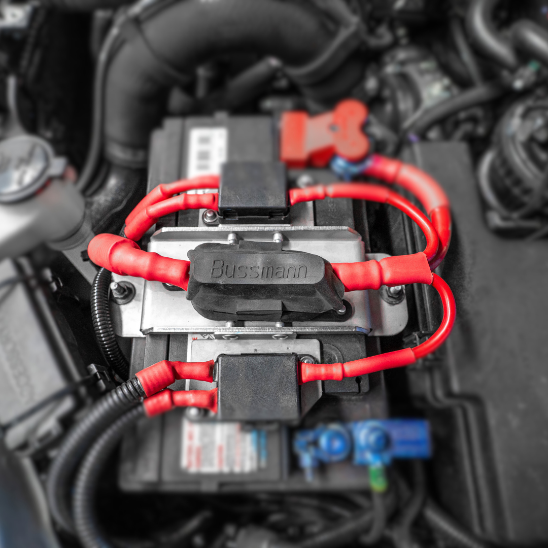 Raised Battery Hold Down Bracket w/ Mega Fuse Holder Mounts