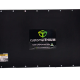 Black battery with Custom Lithium branding on a white background