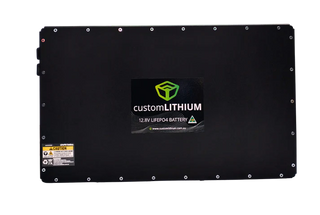 Black battery with Custom Lithium branding on a white background