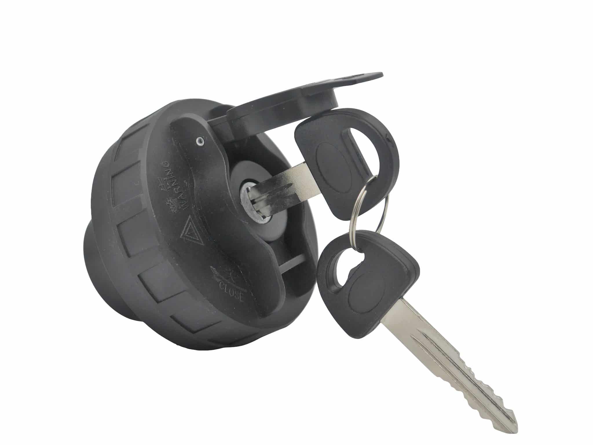 Fuel cap with a key on a white background