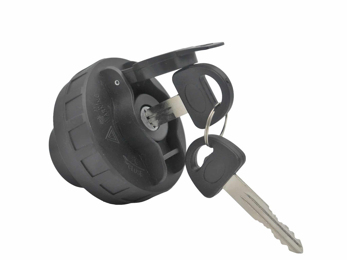 Fuel cap with a key on a white background
