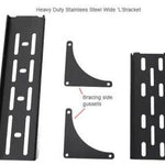 Heavy-duty stainless steel wide L-bracket with labeled parts on a white background