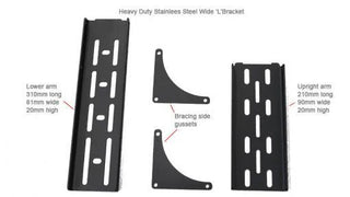 Heavy-duty stainless steel wide L-bracket with labeled parts on a white background