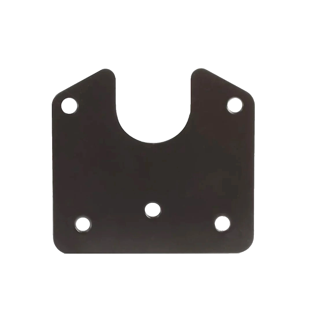 Flat zinc-plated steel mounting bracket for small round metal 7-pin trailer socket. 94mm plate with 87mm central cutout and four corner mounting holes.