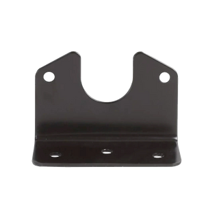 Angled zinc-plated steel mounting bracket for small round metal 7-pin trailer socket, 94×87mm face with 87mm cutout and four pre-drilled fixing holes.