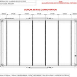 Technical drawing of a roof top tent with dimensions and rail configuration