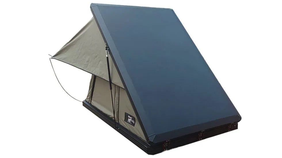 Camping tent with a blue cover on a white background